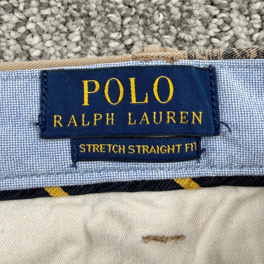 Polo Ralph Lauren Chino Pants Mens 38x32* Tan All Over Collegiate Print Stretch - Picture 2 of 8